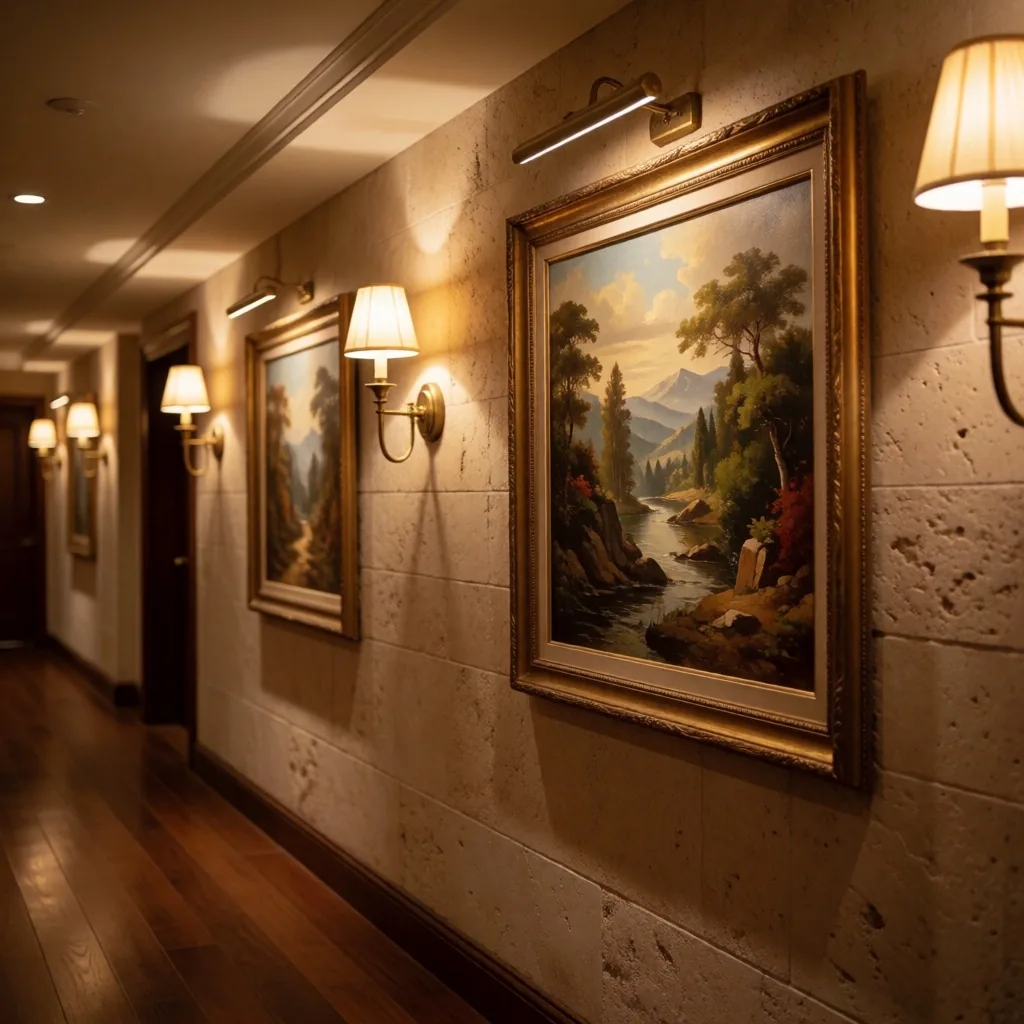 Hotel corridor with local artwork