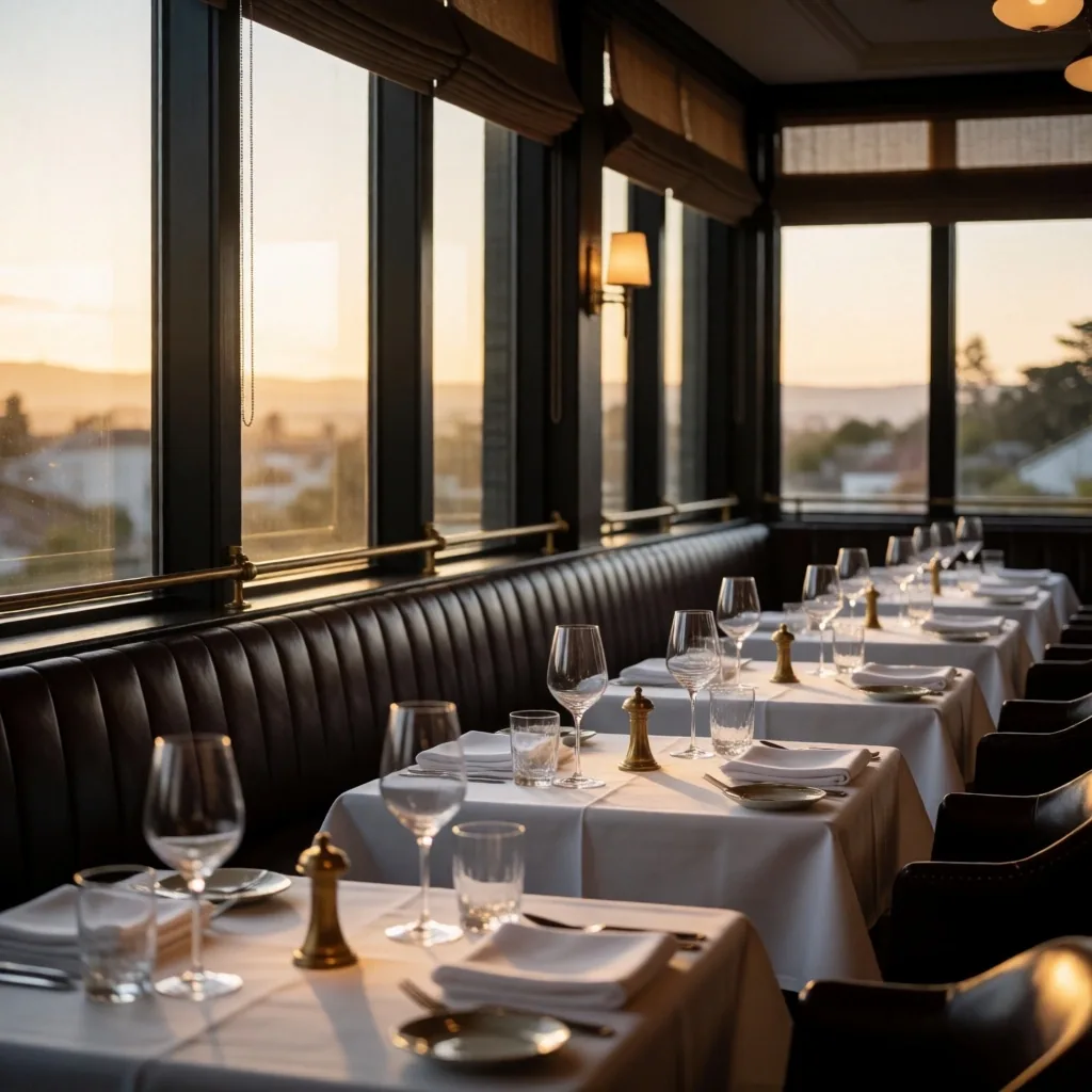 Kingsmere Retreat restaurant interior at golden hour