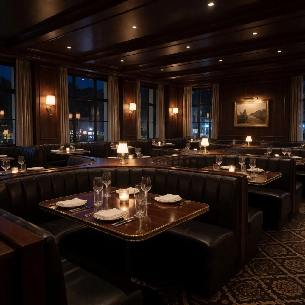 Kingsmere Retreat dining room at night with warm candlelight