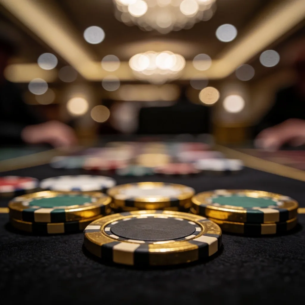Casino chips on gaming table felt